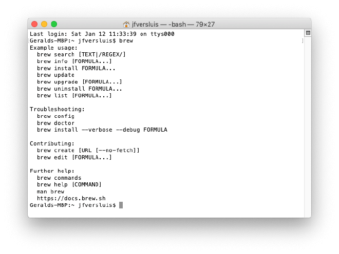 brew command in Mac OS Terminal