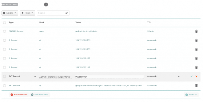 Screenshot of the Namecheap DNS configuration website