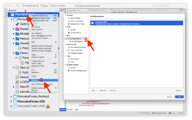 Screenshot of Visual Studio for Mac to setup run configurations