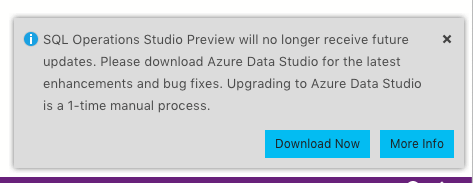Azure Data Studio upgrade notice