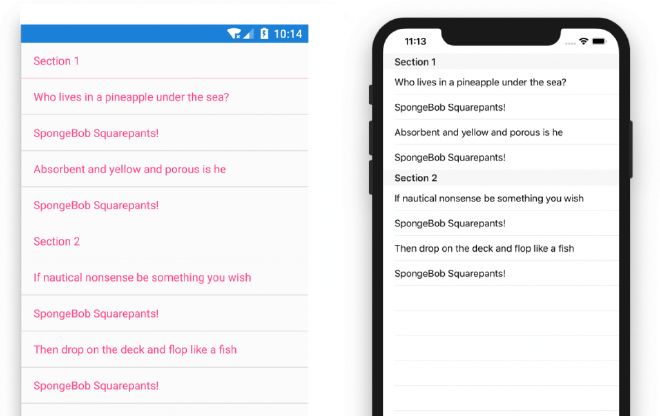 TableViews with TableSections