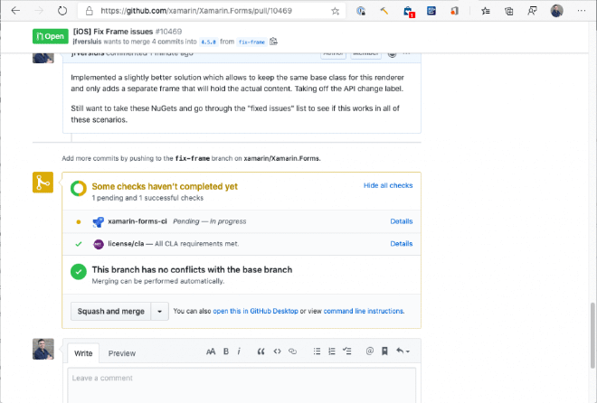 Status section for a pull request on GitHub screenshot