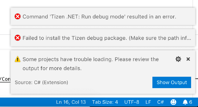 TIzen debug errors